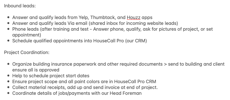 List of micro outsourcing i made for contractor client.